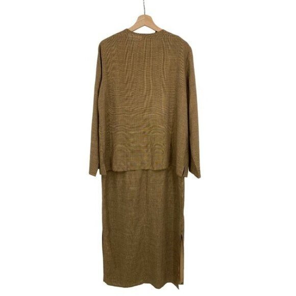 Talbots Women’s Vintage Linen Blend Maxi Dress & Jacket 10 Tan Brown Lightweight - Picture 2 of 12
